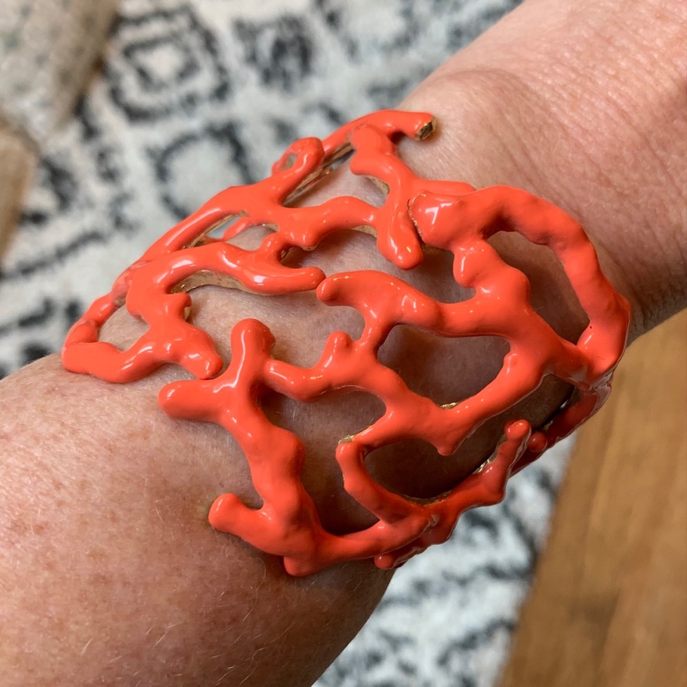 Orange and gold enameled coral cuff